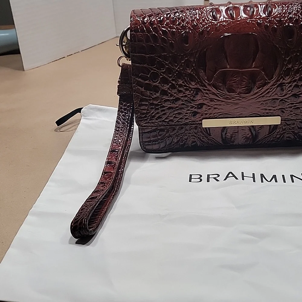 Brahmin's Genuine Leather Pecan Signature Crocodile Embossed Leather Handbag